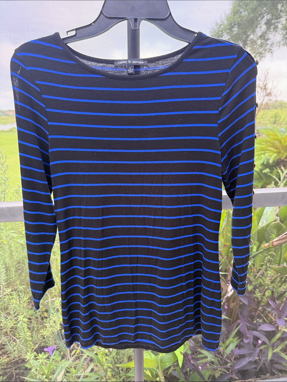 Cable & Gauge Black and Blue Striped Long Sleeve Tee